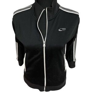 Champions Black Crop Zip-Up Track Jacket with White Stripes